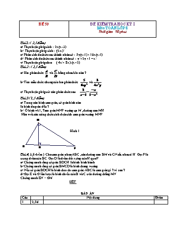 Đề kiểm tra học kì 1 Toán Lớp 8 - Đề 59 (Có đáp án)