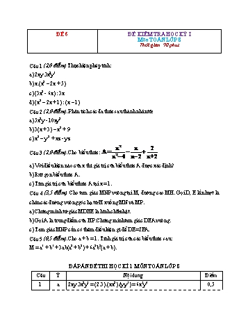 Đề kiểm tra học kì 1 Toán Lớp 8 - Đề 6 (Có đáp án)