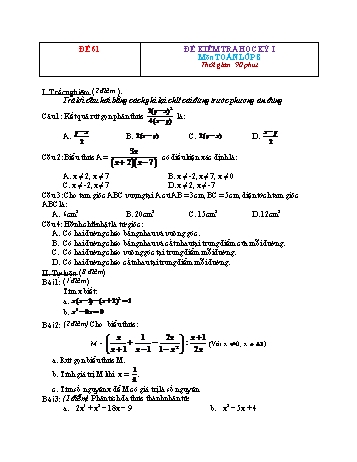 Đề kiểm tra học kì 1 Toán Lớp 8 - Đề 61 (Có đáp án)