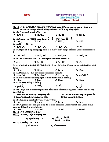 Đề kiểm tra học kì 1 Toán Lớp 8 - Đề 63 (Có đáp án)