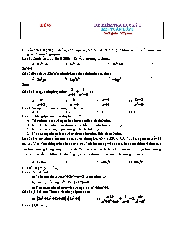 Đề kiểm tra học kì 1 Toán Lớp 8 - Đề 65 (Có đáp án)