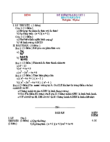 Đề kiểm tra học kì 1 Toán Lớp 8 - Đề 66 (Có đáp án)
