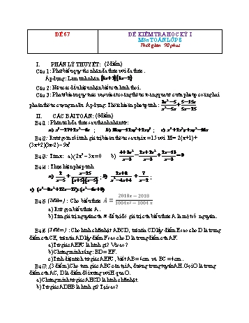 Đề kiểm tra học kì 1 Toán Lớp 8 - Đề 67 (Có đáp án)