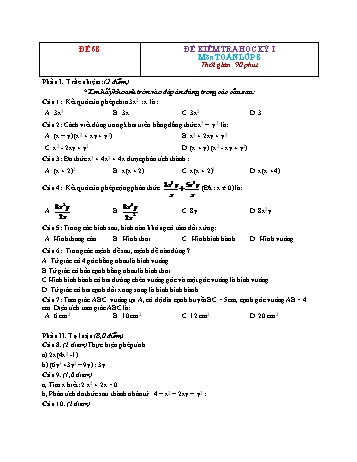 Đề kiểm tra học kì 1 Toán Lớp 8 - Đề 68 (Có đáp án)