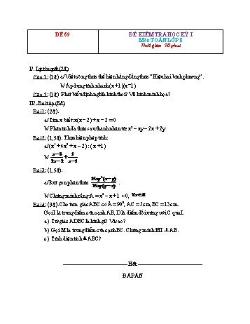 Đề kiểm tra học kì 1 Toán Lớp 8 - Đề 69 (Có đáp án)