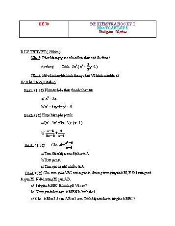 Đề kiểm tra học kì 1 Toán Lớp 8 - Đề 70 (Có đáp án)