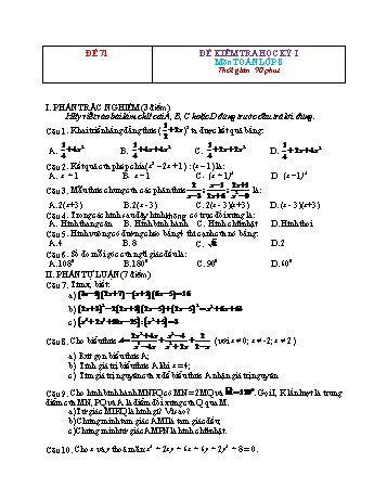 Đề kiểm tra học kì 1 Toán Lớp 8 - Đề 71 (Có đáp án)