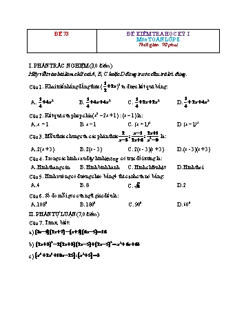 Đề kiểm tra học kì 1 Toán Lớp 8 - Đề 73 (Có đáp án)