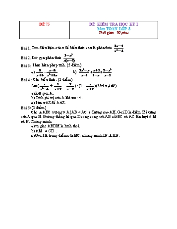 Đề kiểm tra học kì 1 Toán Lớp 8 - Đề 75 (Có đáp án)