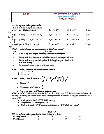 Đề kiểm tra học kì 1 Toán Lớp 8 - Đề 76 (Có đáp án)