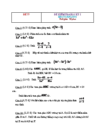 Đề kiểm tra học kì 1 Toán Lớp 8 - Đề 77 (Có đáp án)