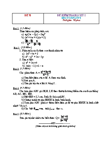 Đề kiểm tra học kì 1 Toán Lớp 8 - Đề 78 (Có đáp án)