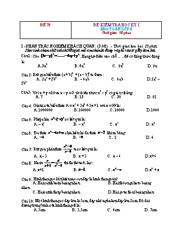 Đề kiểm tra học kì 1 Toán Lớp 8 - Đề 79 (Có đáp án)