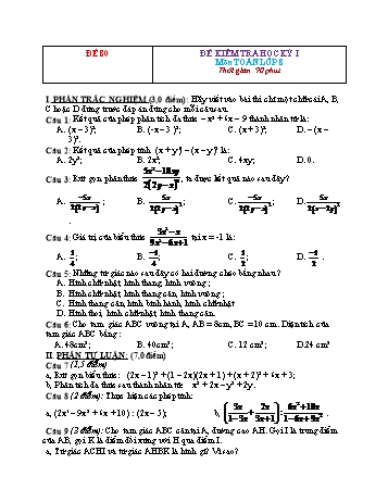 Đề kiểm tra học kì 1 Toán Lớp 8 - Đề 80 (Có đáp án)