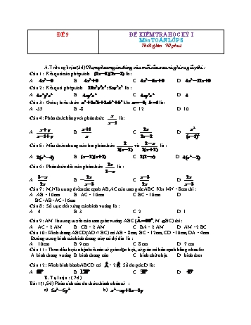 Đề kiểm tra học kì 1 Toán Lớp 8 - Đề 9 (Có đáp án)