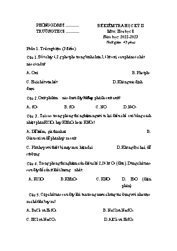 Đề kiểm tra học kì 2 môn Hóa học Lớp 8 - Năm học 2022-2023 (Có đáp án)