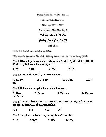 Đề thi giữa học kì 1 Hóa học Lớp 8 - Đề số 3 - Năm học 2021-2022 (Có đáp án)