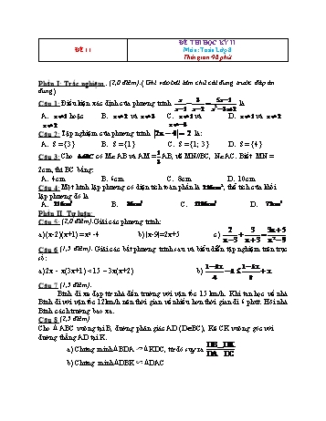 Đề thi học kì 2 Toán Lớp 8 - Đề 11 (Có đáp án)