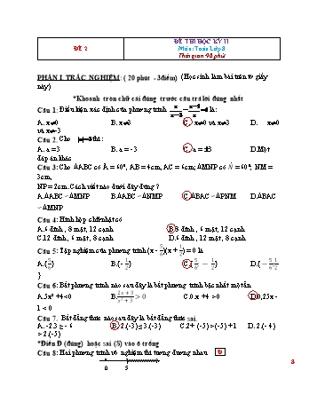 Đề thi học kì 2 Toán Lớp 8 - Đề 2 (Có đáp án)