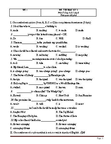 21 Đề thi học kì 2 Tiếng Anh Lớp 8 (Có đáp án)