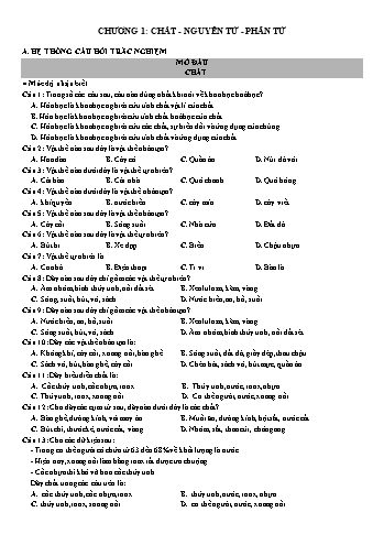 Bài tập trắc nghiệm Hóa học Lớp 8 - Chương 1: Chất. Nguyên tử. Phân tử