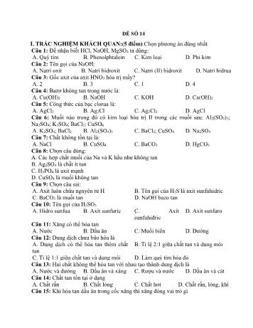 Đề ôn thi học kì 2 Hóa học Lớp 8 - Đề số 14 - Năm học 2022-2023 (Có đáp án)