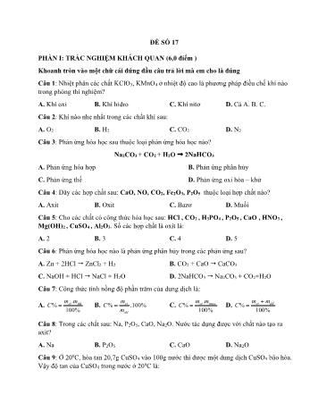 Đề ôn thi học kì 2 Hóa học Lớp 8 - Đề số 17 - Năm học 2022-2023 (Có đáp án)