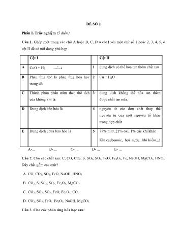 Đề ôn thi học kì 2 Hóa học Lớp 8 - Đề số 2 - Năm học 2022-2023 (Có đáp án)