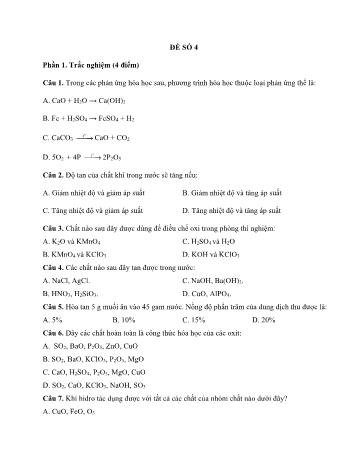 Đề ôn thi học kì 2 Hóa học Lớp 8 - Đề số 4 - Năm học 2022-2023 (Có đáp án)
