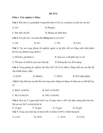 Đề ôn thi học kì 2 Hóa học Lớp 8 - Đề số 8 - Năm học 2022-2023 (Có đáp án)