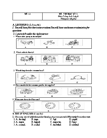 Đề thi học kì 2 Tiếng Anh Lớp 8 - Đề 13 (Có đáp án)