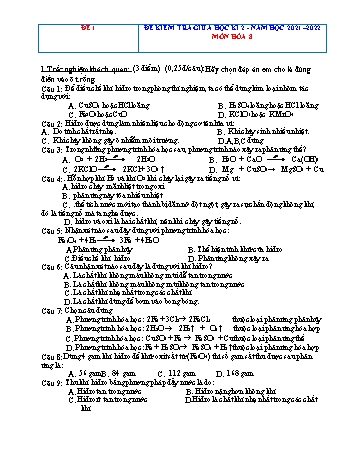 4 Đề kiểm tra giữa học kì 2 Hóa học Lớp 8 - Năm học 2021-2022 (Có đáp án và biểu điểm)