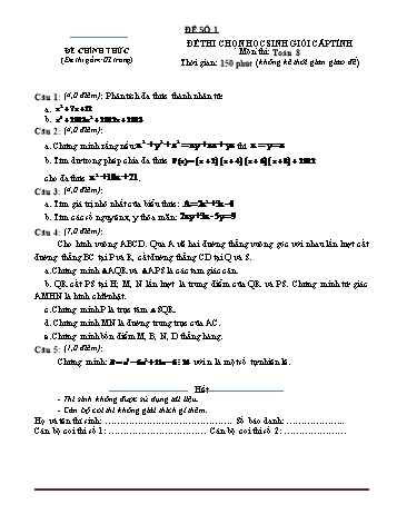 7 Đề thi chọn học sinh giỏi cấp tỉnh Toán Lớp 8 (Có hướng dẫn chấm)