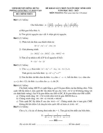 Đề khảo sát chất lượng học sinh giỏi Toán Lớp 8 - Năm học 2022-2023 - Phòng GD&ĐT Đông Hưng