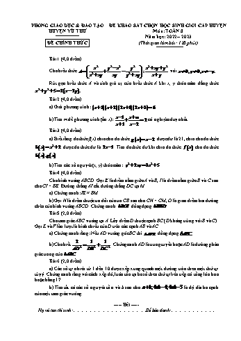Đề khảo sát chọn học sinh giỏi cấp huyện Toán Lớp 8 - Năm học 2022-2023 - Phòng GD&ĐT Vũ Thư (Có hướng dẫn chấm)
