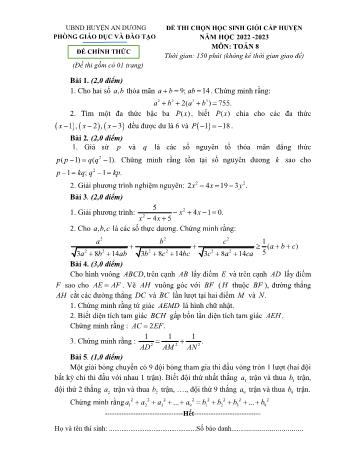Đề khảo sát đội tuyển học sinh giỏi Toán Lớp 8 - Năm học 2022-2023 - Trường THCS Lê Quý Đôn (Kèm hướng dẫn chấm)