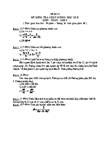 Đề kiểm tra chất lượng học kì 2 Toán Lớp 8 - Đề số 29 (Có hướng dẫn chấm)