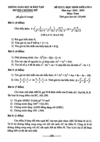 Đề kiểm tra chất lượng học sinh giỏi Toán Lớp 8 - Năm học 2022-2023 - Phòng GD&ĐT Chương Mỹ