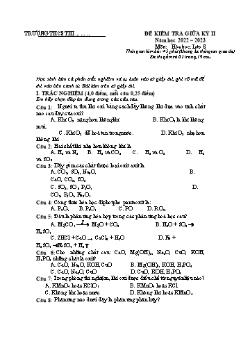 Đề kiểm tra giữa học kì 2 Hóa học Lớp 8 - Năm học 2022-2023 (Có đáp án)
