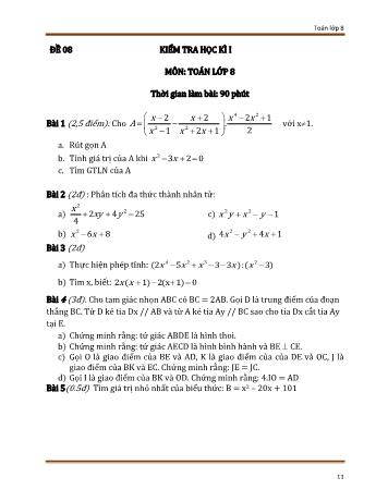 Đề kiểm tra học kì 1 Toán 8 - Đề 08 (Có đáp án)
