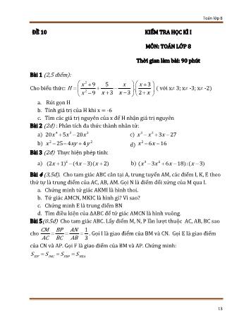 Đề kiểm tra học kì 1 Toán 8 - Đề 10 (Có đáp án)