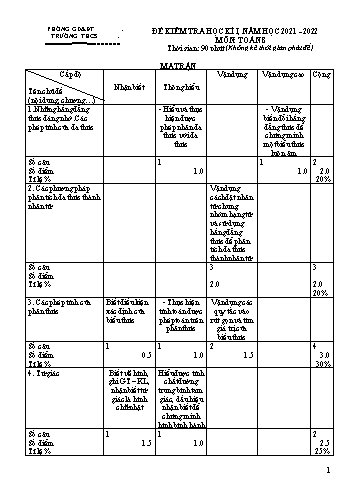 Đề kiểm tra học kì 1 Toán Lớp 8 - Năm học 2021-2022 (Có ma trận và đáp án)