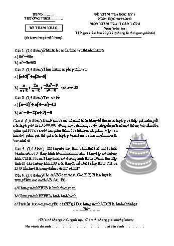 Đề kiểm tra học kì 1 Toán Lớp 8 - Năm học 2022-2023 (Có đáp án)