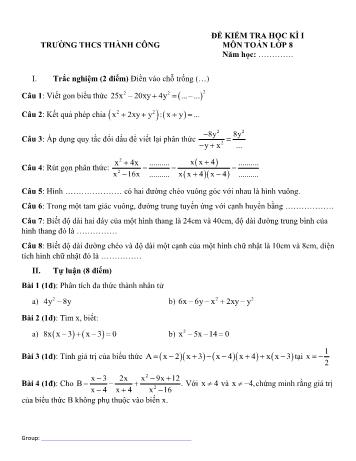 Đề kiểm tra học kì 1 Toán Lớp 8 - Trường THCS Thành Công
