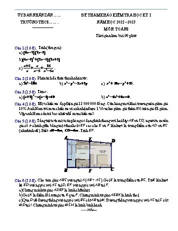 Đề tham khảo kiểm tra học kì 1 Toán Lớp 8 - Năm học 2022-2023 (Có đáp án)
