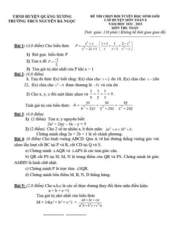 Đề thi chọn đội tuyển học sinh giỏi cấp huyện Toán Lớp 8 - Năm học 2022-2023 - Trường THCS Nguyễn Bá Ngọc (Có hướng dẫn chấm)