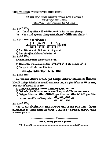 Đề thi chọn học sinh giỏi cấp trường Toán Lớp 8 (Vòng 2) - Năm học 2022-2023 - Trường THCS Diễn Châu (Có hướng dẫn chấm)