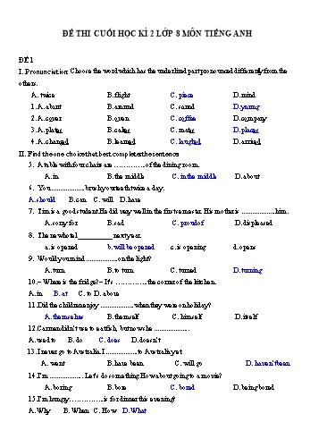 Đề thi cuối học kì 2 Tiếng Anh Lớp 8 (Có đáp án)