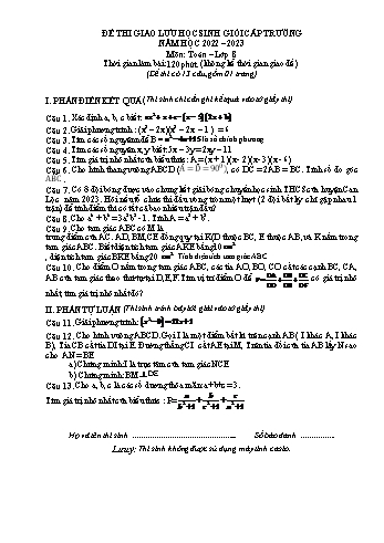 Đề thi giao lưu học sinh giỏi cấp trường Toán Lớp 8 - Năm học 2022-2023 - Phòng GD&ĐT Can Lộc (Có hướng dẫn chấm)