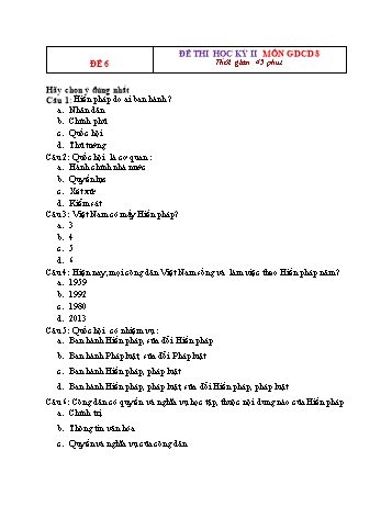 Đề thi học kì 2 Giáo dục công dân 8 - Đề 6 (Có hướng dẫn chấm)